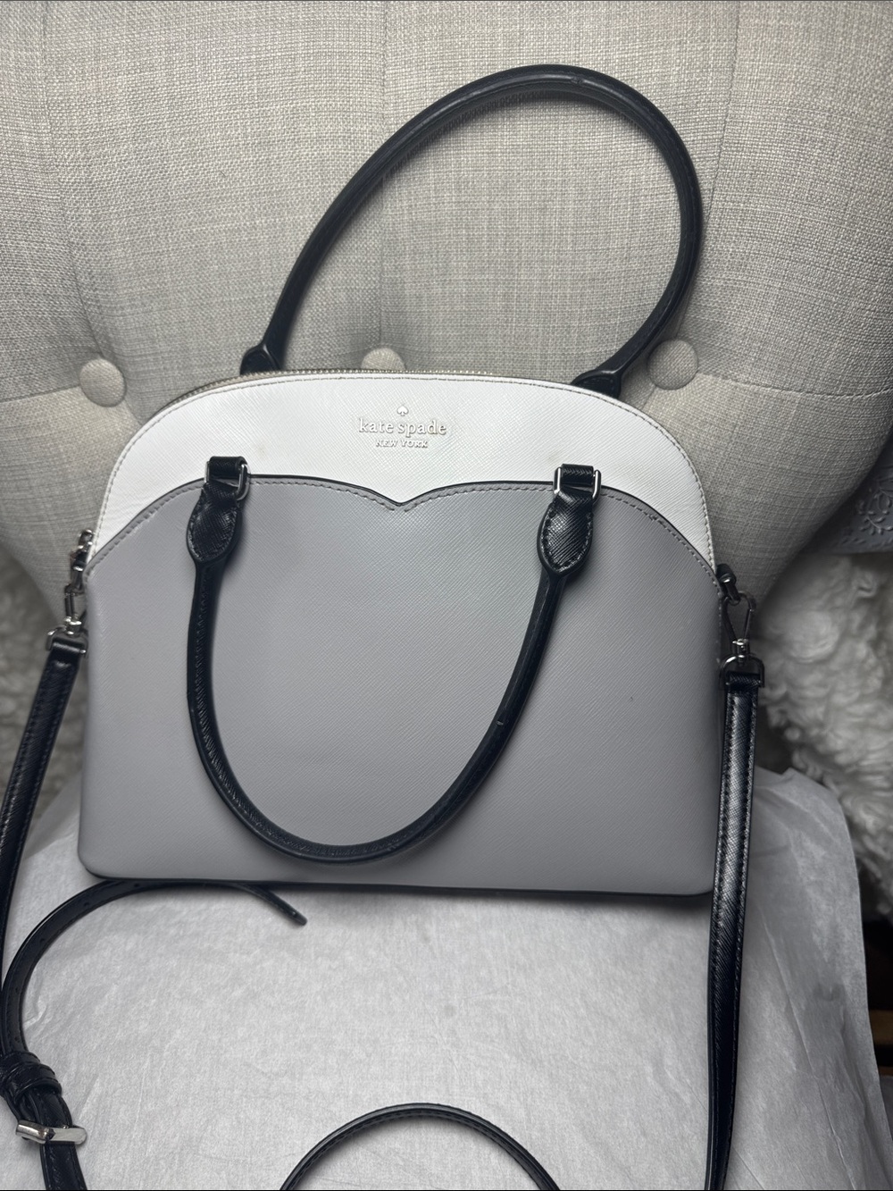 kate spade Two-Tone Gray, White & Black Dome Satchel